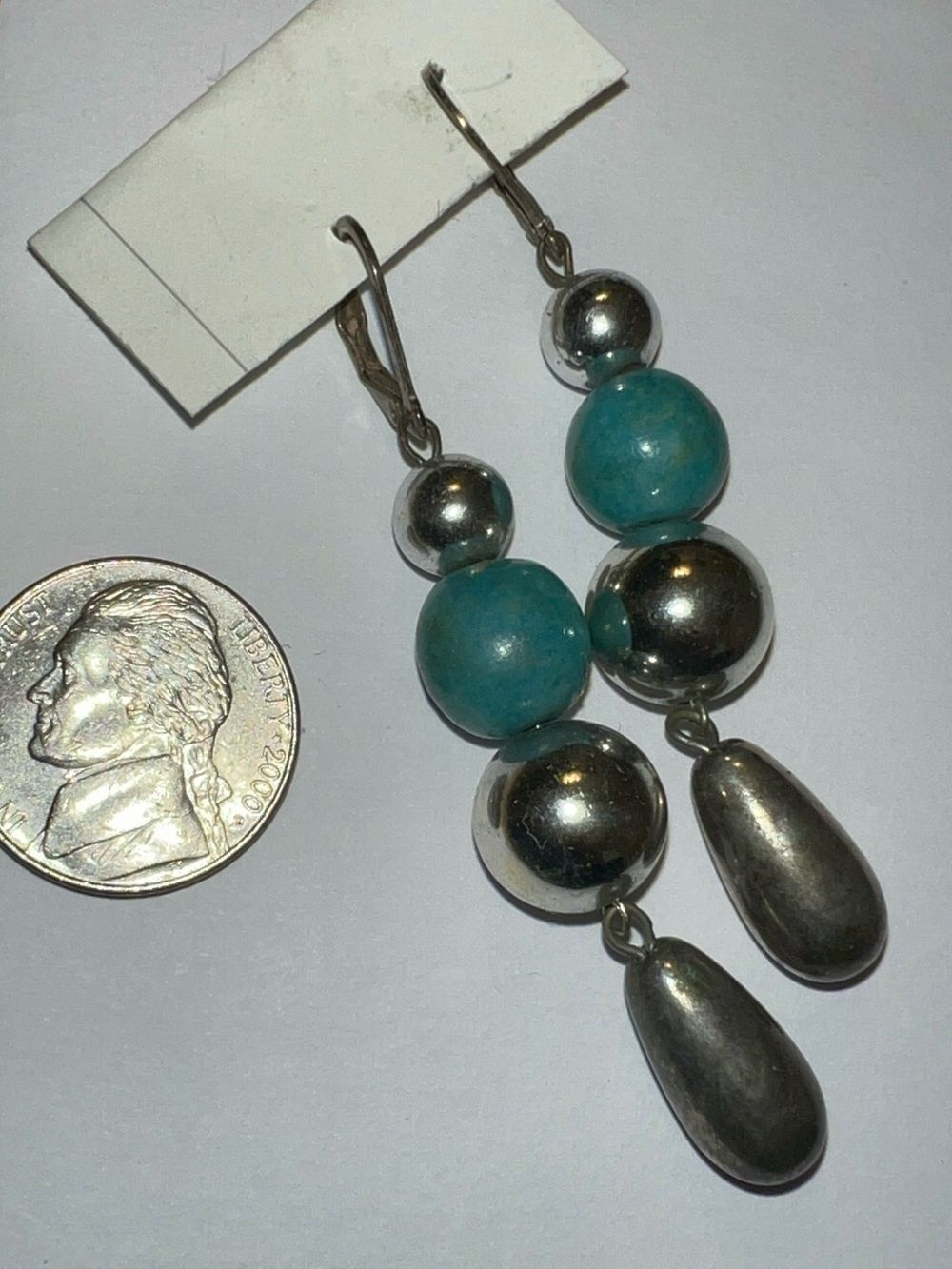 Unbranded Turquoise & Silver Bead Drop Earrings